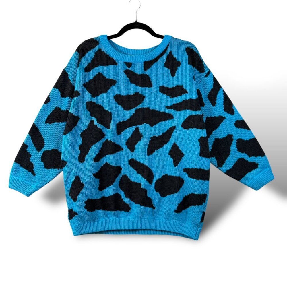 VTG Partners II By Mervyns Sweater Womens Sz 18 Blue/Black Animal Print Pullover